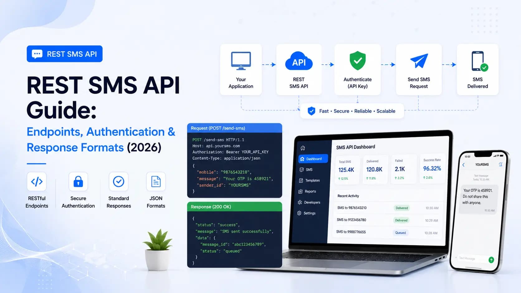 REST SMS API Guide: Endpoints, Authentication & Response Formats (2026)