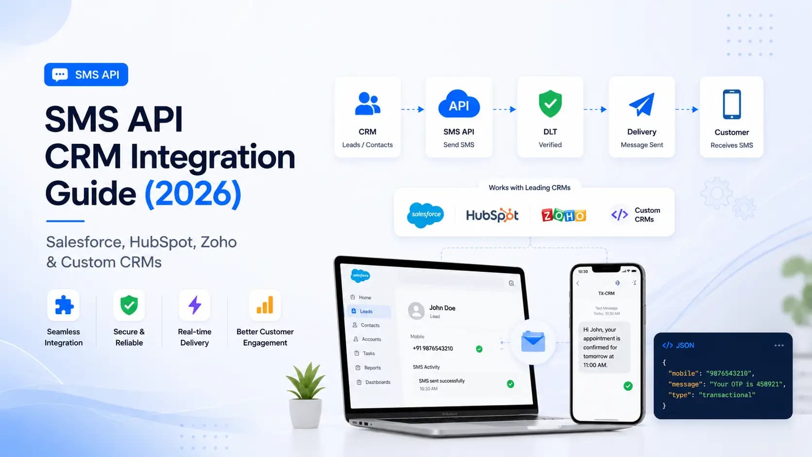 SMS API CRM Integration Guide (2026)- Salesforce, HubSpot, Zoho & Custom CRMs