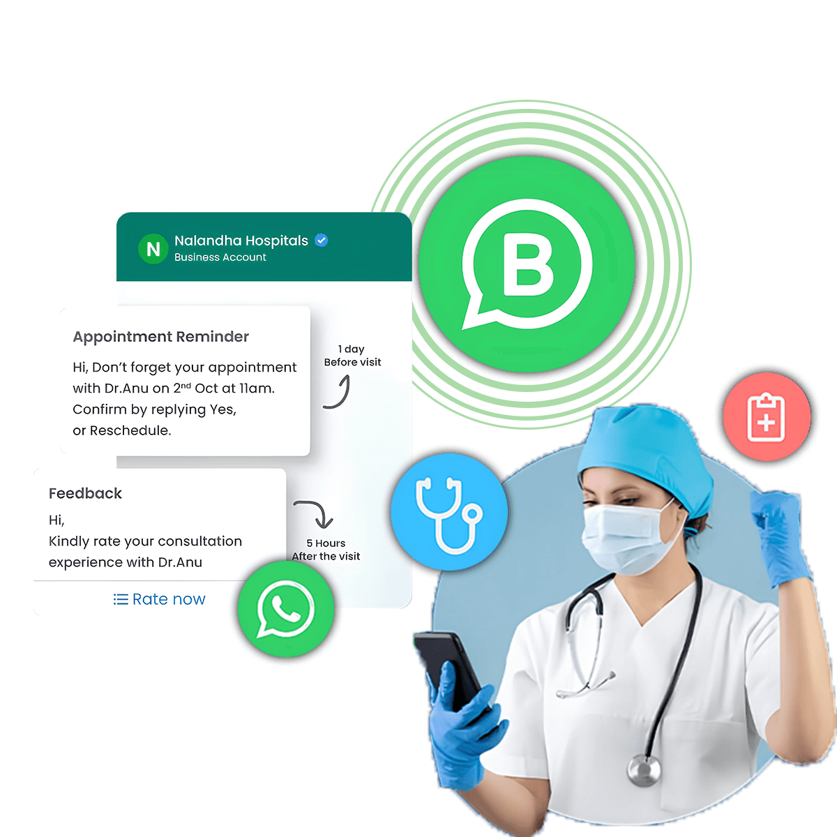 WhatsApp API healthcare integration architecture- HMS, LIS, and CRM integration with patient communication