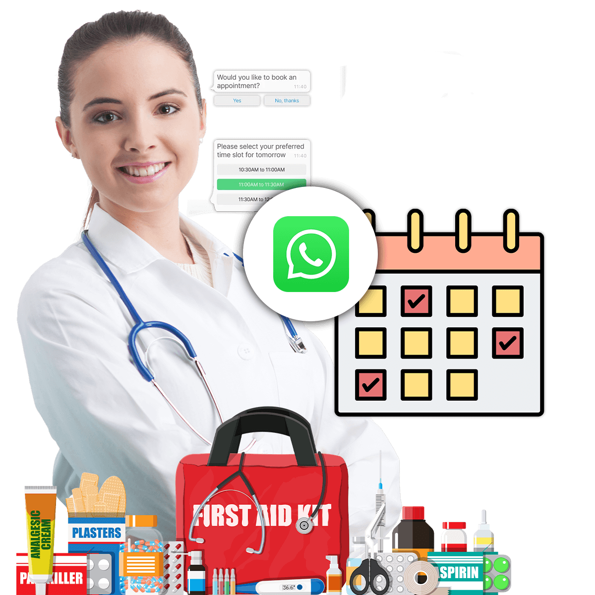 WhatsApp API Healthcare dashboard- patient appointment reminders, lab report notifications, and prescription refill automation